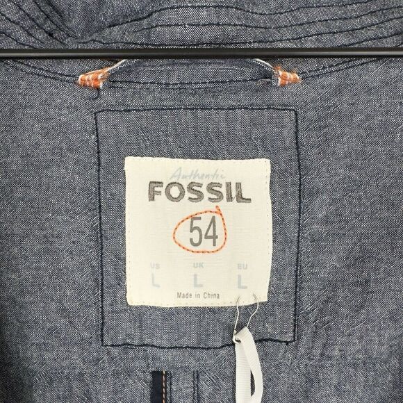 Fossil Jacket Mens‎ Large Blue Chambray Full Zip Lightweight Classic Neutral NEW - Picture 13 of 16